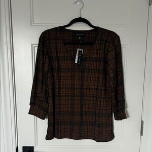 Premise Brown and Black Plaid Blouse